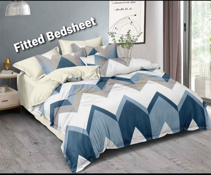 Nirwana Decor 180 TC Cotton Queen Abstract Fitted (Elastic) Bedsheet  (Pack of 1, blue-arrow)