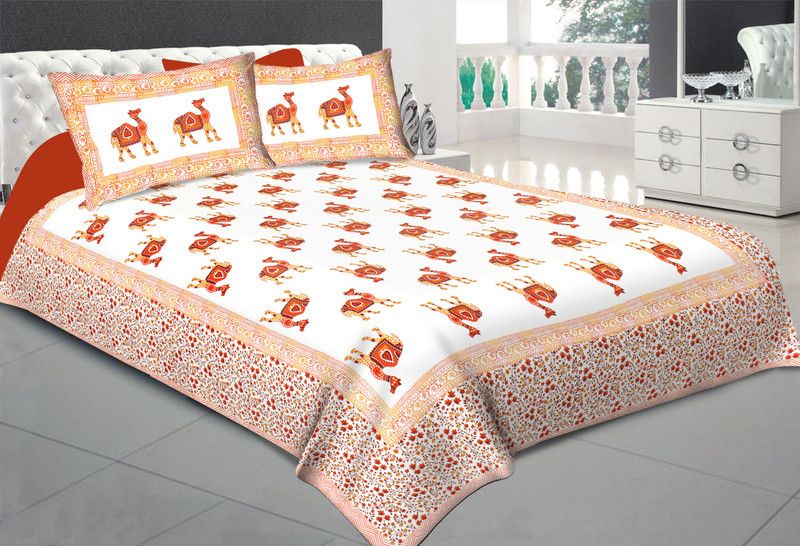 SSTF 440 TC Cotton Double Animal Flat Bedsheet  (Pack of 1, White)
