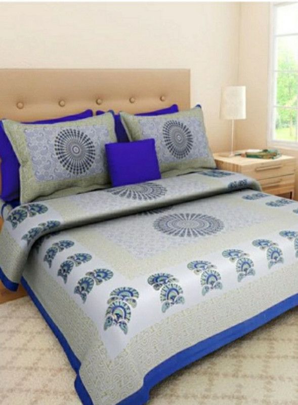 AMAN FAB 150 TC Cotton Double 3D Printed Flat Bedsheet  (Pack of 1, Multicolor)