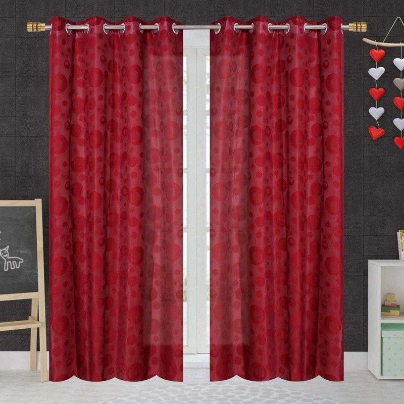 BK HOMZ 274 cm (9 ft) Net Semi Transparent Long Door Curtain (Pack Of 2)  (Self Design, Maroon)