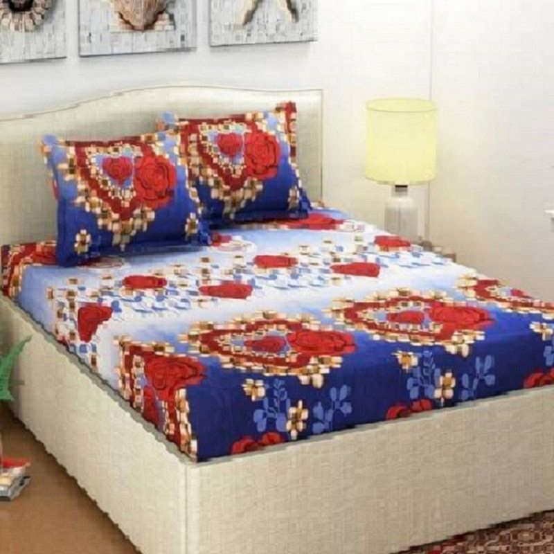 Recstiria 122 TC Cotton Double Embroidered Flat Bedsheet  (Pack of 1, Blue)