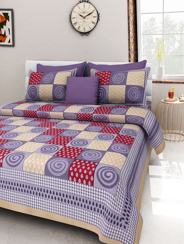 EKATHVA 200 TC Cotton King Checkered Flat Bedsheet  (Pack of 1, Beige, Grey)
