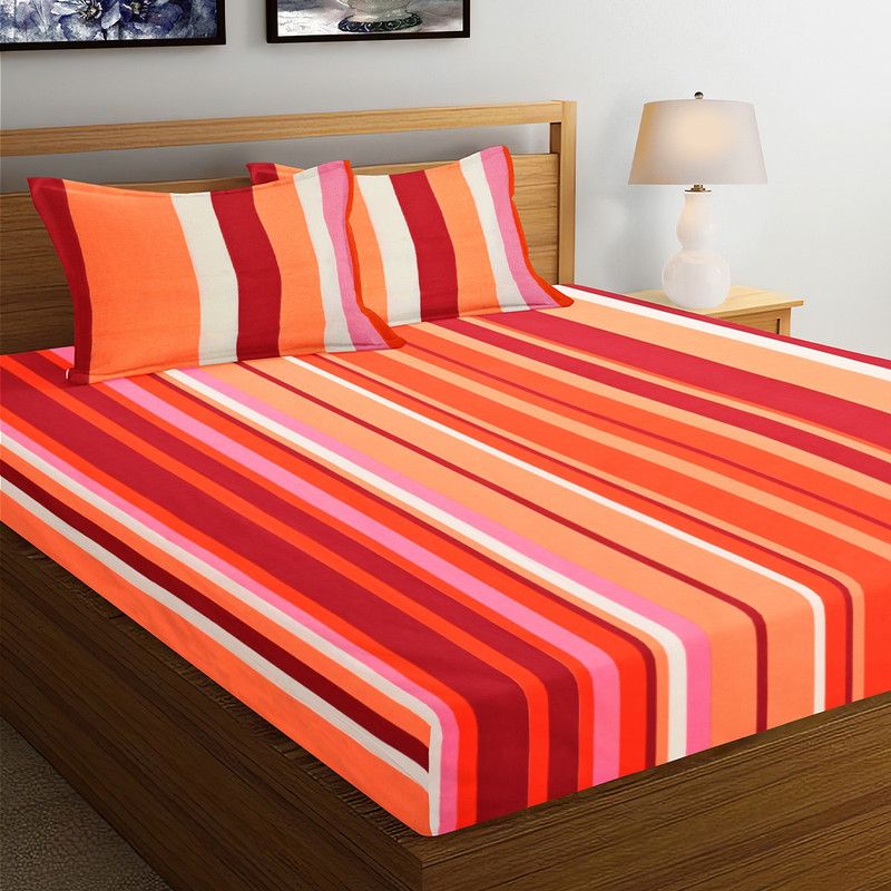 iSpace 104 TC Cotton Double Printed Flat Bedsheet  (Pack of 1, Multicolor)