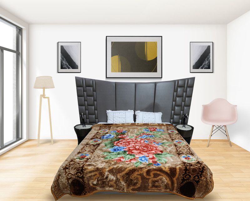 SHALRA Floral Double Mink Blanket for Heavy Winter  (Microfiber, Brown)