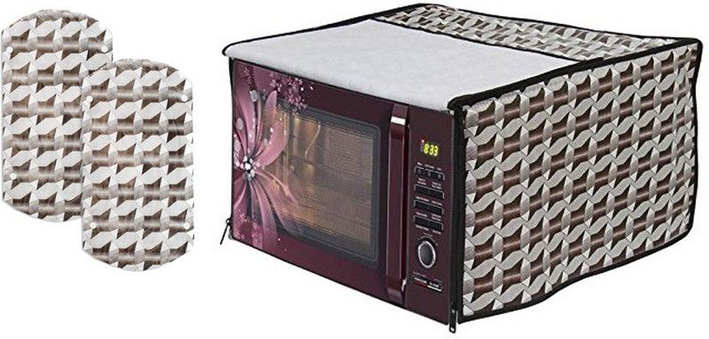 Stylista Microwave Oven Cover  (Width: 44 cm, Black, Grey)