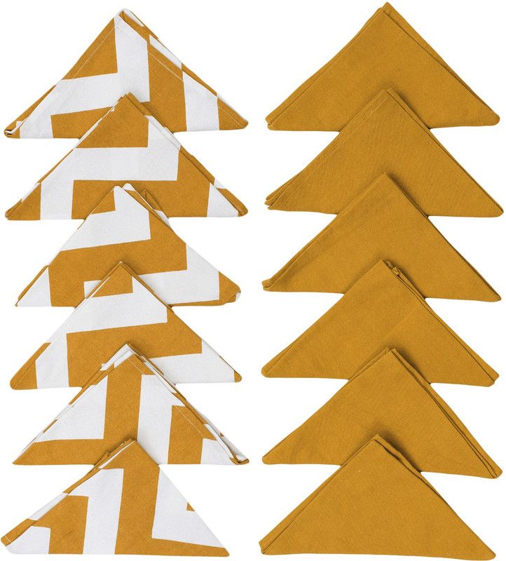 Dekor World Cotton Chevron Printed and Solid Yellow Cloth Napkins  (12 Sheets)