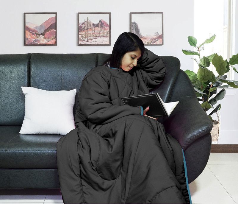 Divine Casa Solid Single Wearable Blanket for AC Room  (Microfiber, Dark Grey)