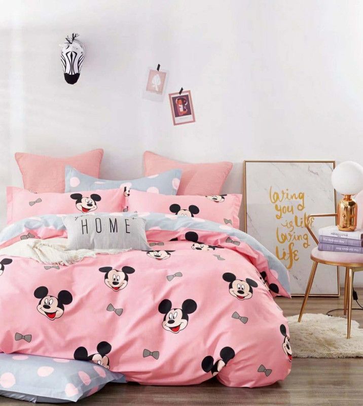 ROMEN REIGNS 160 TC Polycotton Double Cartoon Flat Bedsheet  (Pack of 1, Pink)