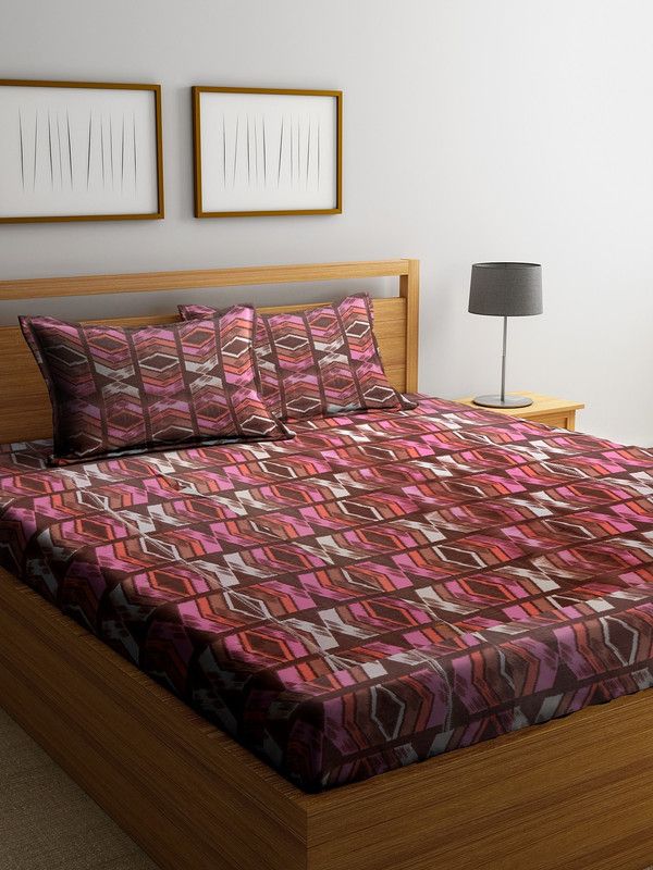 Cortina 144 TC Cotton Double Floral Flat Bedsheet  (Pack of 1, Red)