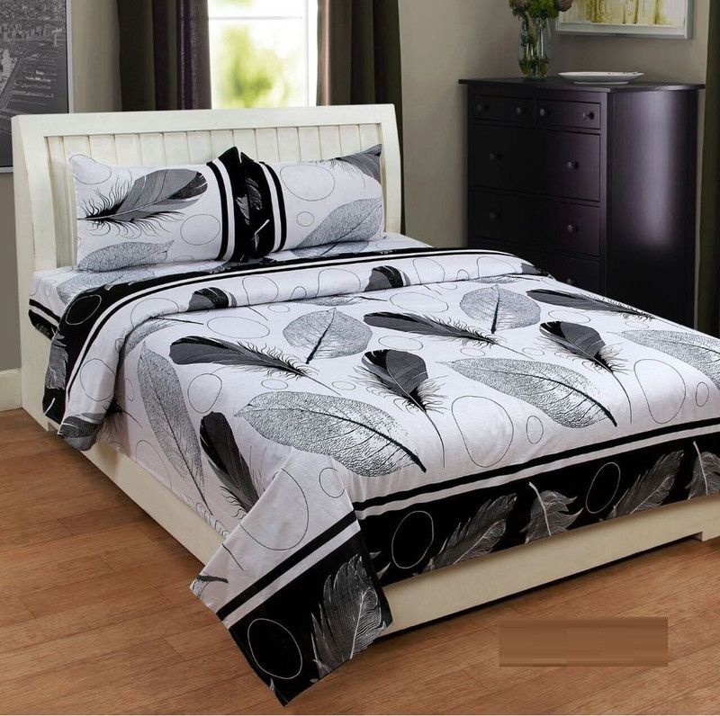 Newleaf Trends 140 TC Polyester Double, Queen, King Printed Flat Bedsheet  (Pack of 1, White)
