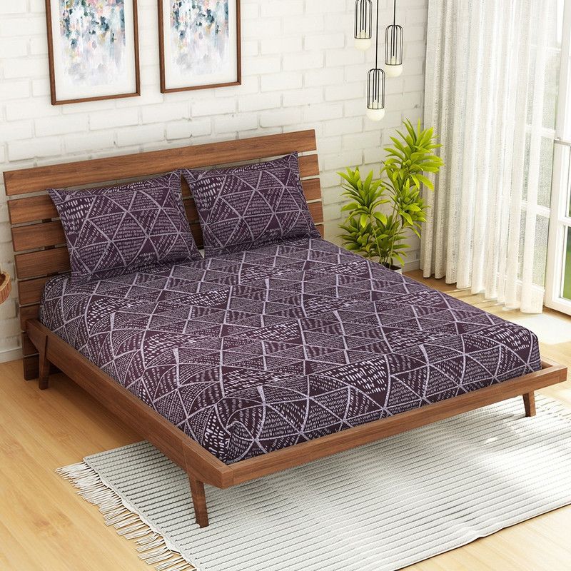 WELHOME 200 TC Microfiber Queen Abstract Flat Bedsheet  (Pack of 3, Brown)