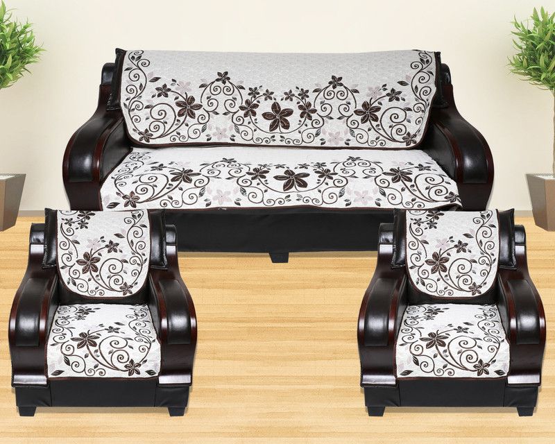 A.P HANDLOOM Silk Embroidered Sofa Cover  (Brown Pack of 6)