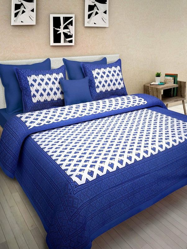Siddhik 250 TC Cotton King Printed Flat Bedsheet  (Pack of 1, Blue)