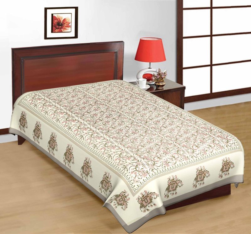 UNIQCHOICE 120 TC Cotton Single Floral Flat Bedsheet  (Pack of 1, Grey)