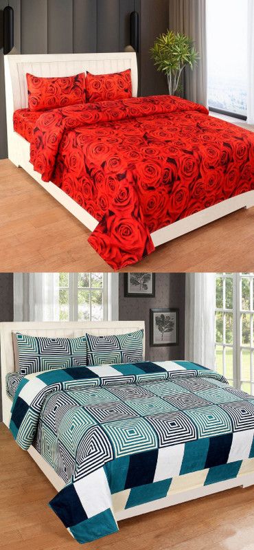 CECARO 160 TC Microfiber Double Floral Flat Bedsheet  (Pack of 2, Multicolor)