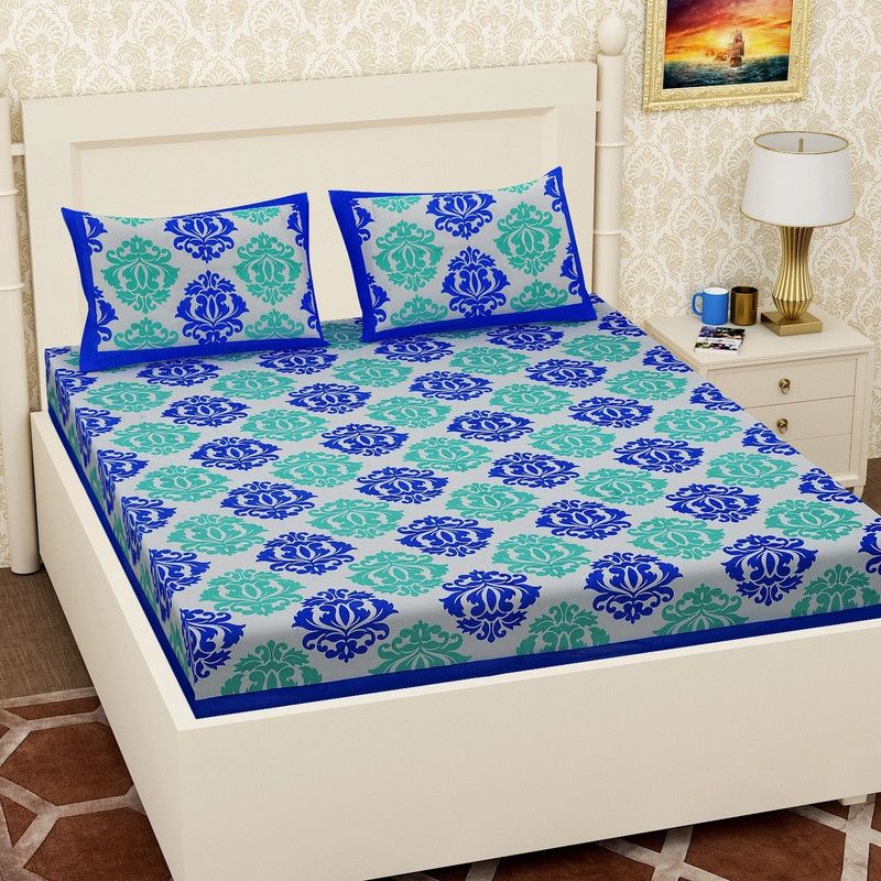 Bedsheetworld 180 TC Cotton Double Printed Flat Bedsheet  (Pack of 1, Multicolor)