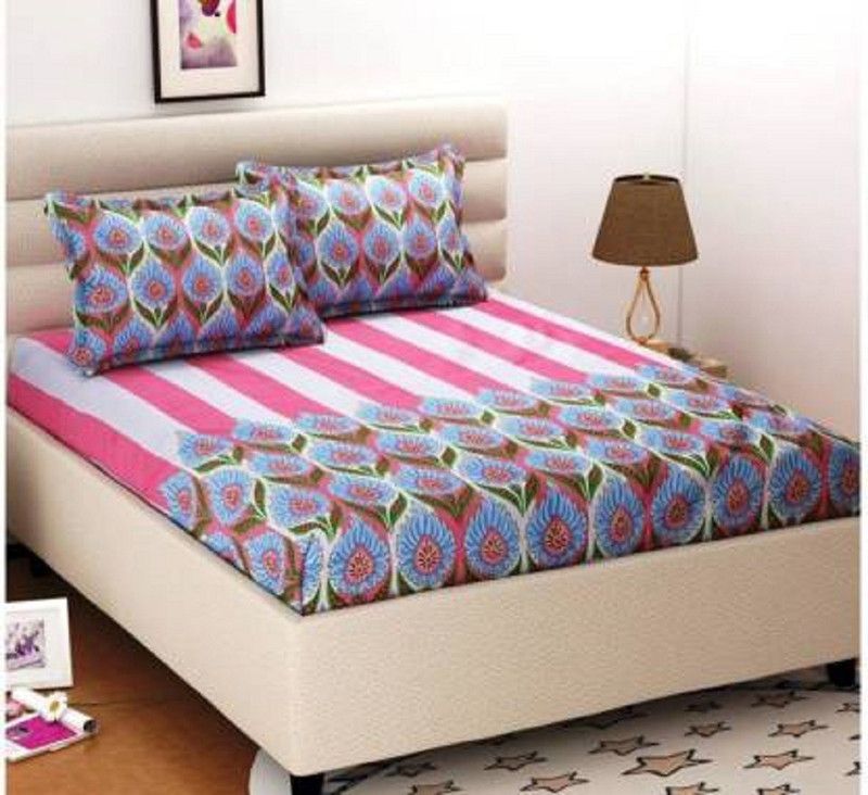 New panipat textile zone 160 TC Polycotton Double Printed Fitted (Elastic) Bedsheet  (Pack of 1, Multicolor)