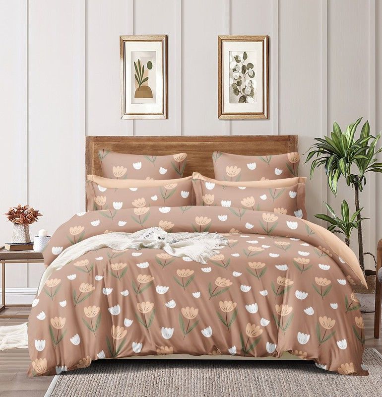 CHHILAKIYA 152 TC Cotton King Jaipuri Prints Flat Bedsheet  (Pack of 1, Peach)