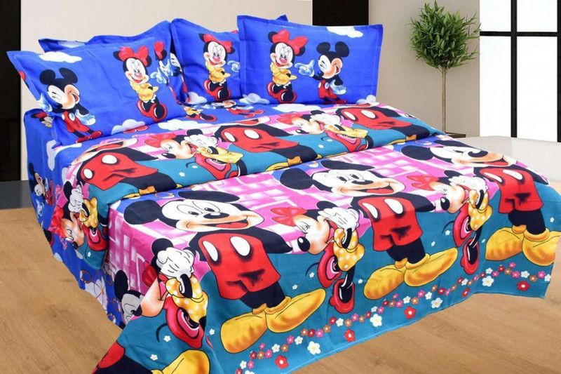Home Collection 140 TC Microfiber Double 3D Printed Flat Bedsheet  (Pack of 3, Multicolor)