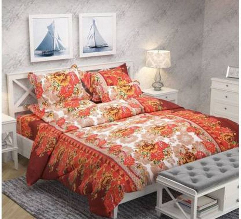 KIDSCOLLECTIONS 140 TC Microfiber Double Floral Flat Bedsheet  (Pack of 1, Brown)