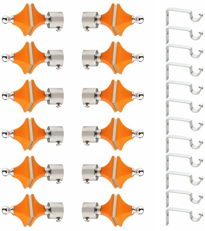 CELLRICH Orange Rod Rail Bracket, Curtain Knobs Metal