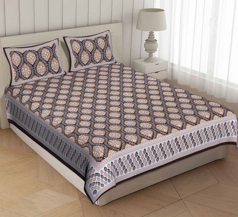 Febriico Enterprises 250 TC Cotton Double Floral Flat Bedsheet  (Pack of 1, Brown)