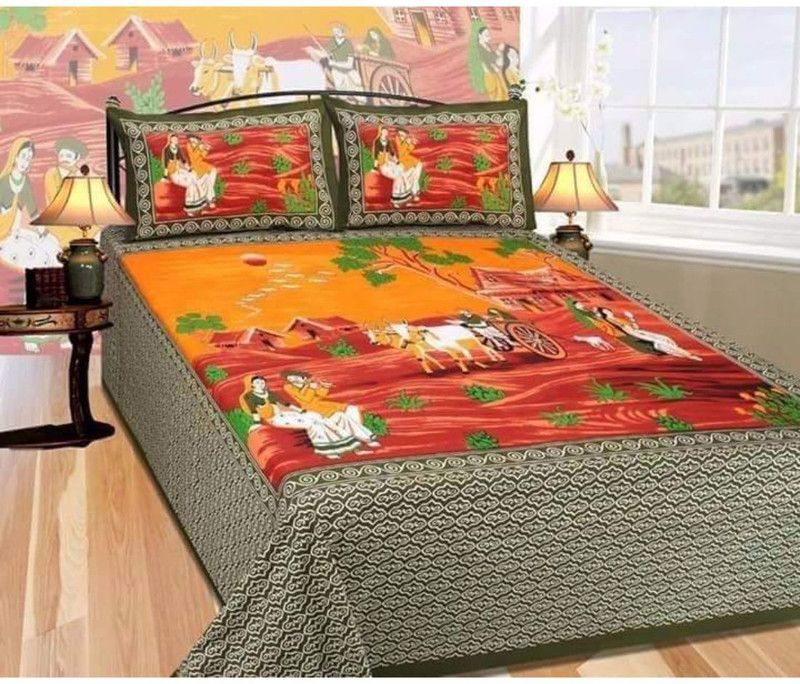 Jwala 250 TC Cotton Double Printed Flat Bedsheet  (Pack of 1, Multicolor)
