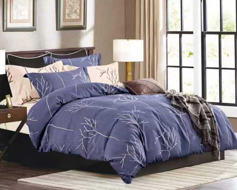 GIFTY 180 TC Cotton Queen Geometric Flat Bedsheet  (Pack of 1, Blue)
