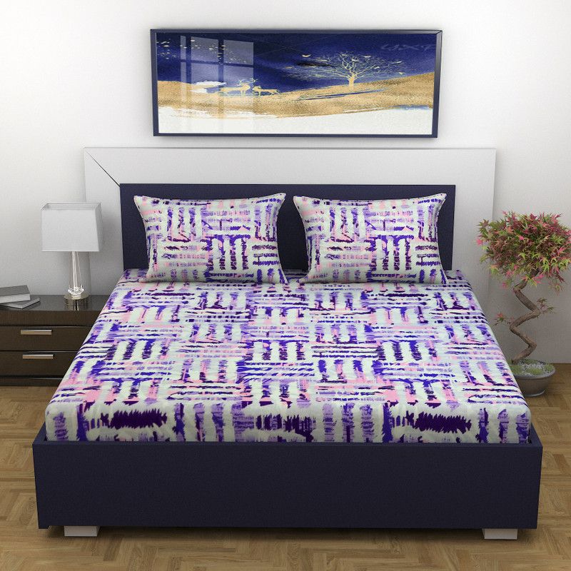 LO SVAGO 104 TC Cotton Double Printed Flat Bedsheet  (Pack of 1, Purple)