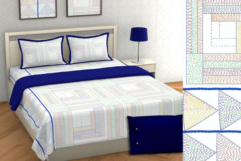 SHIVARIKA 300 TC Cotton King Jaipuri Prints Flat Bedsheet  (Pack of 1, Blue)