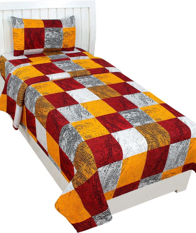 KTB Exports 144 TC Cotton Single Checkered Flat Bedsheet  (Pack of 1, White)