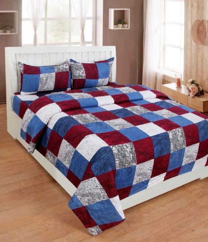 Divino 144 TC Polycotton Double Checkered Flat Bedsheet  (Pack of 1, Multicolor)