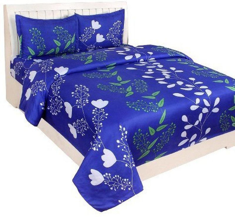 TBC 180 TC Polycotton Double Floral Flat Bedsheet  (Pack of 1, Navy Blue)