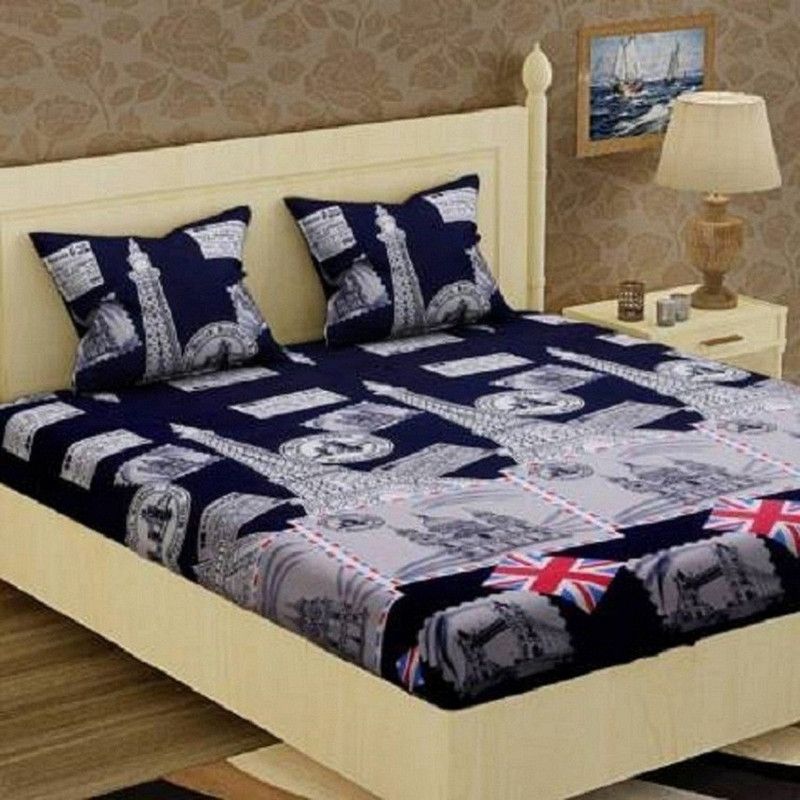 PRODUCTSCK 155 TC Microfiber Double 3D Printed Flat Bedsheet  (Pack of 1, Grey)
