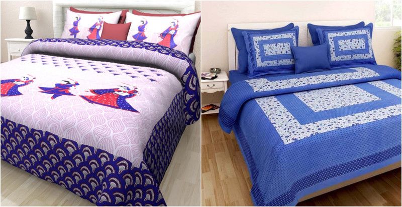 JAIPUR PRINTS 251 TC Cotton Double Glow in the Dark Flat Bedsheet  (Pack of 2, Multicolor)