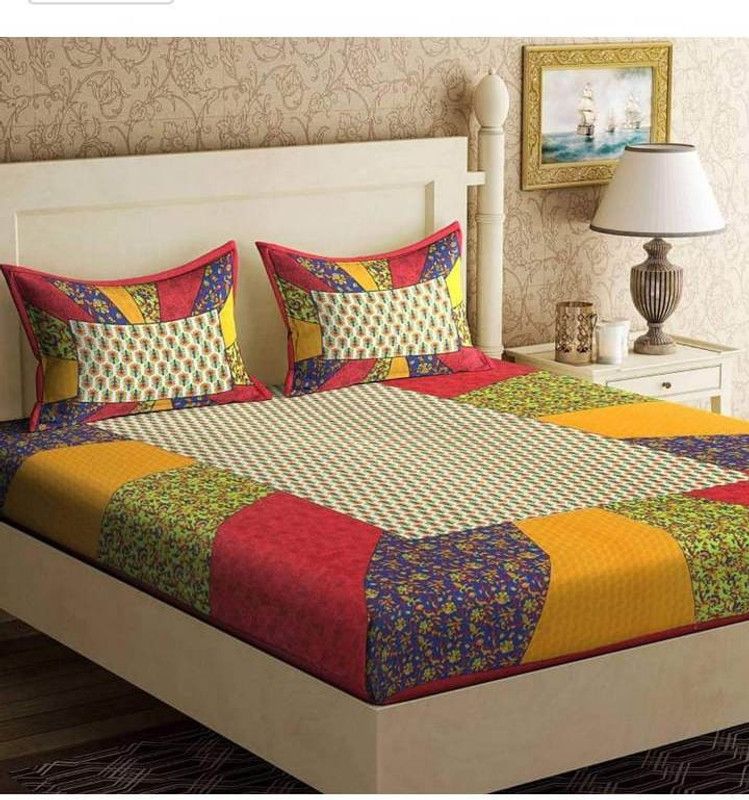 Sapna Enterprises 144 TC Cotton Double Printed Flat Bedsheet  (Pack of 1, Multicolor)
