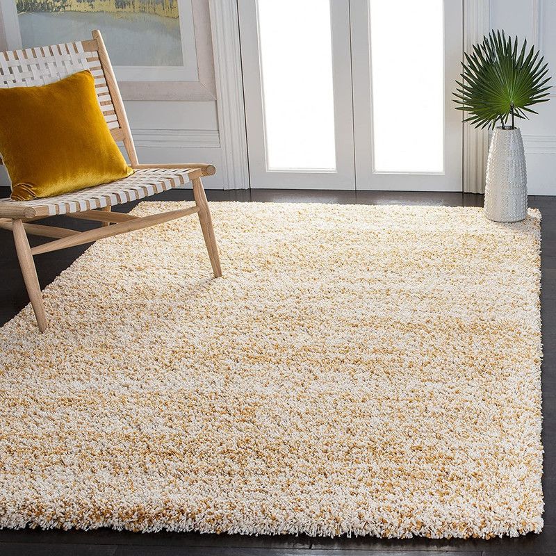 Shag Weaving White, Yellow Polyester Carpet  (210 cm, X 300 cm, Rectangle)