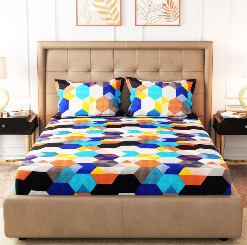 SAM GALAXY 160 TC Polycotton, Cotton Double Self Design Flat Bedsheet  (Pack of 1, Multicolor)