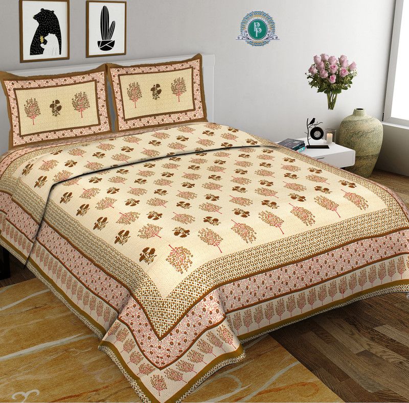 Fabricart 144 TC Cotton King Printed Flat Bedsheet  (Pack of 1, Sandalwood)