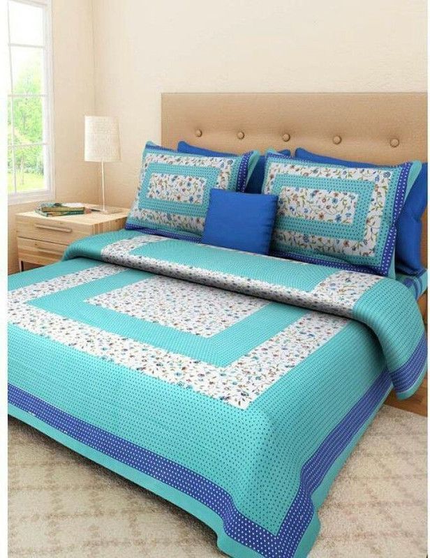 BRIJESH ENTERPRISES 200 TC Cotton Queen Printed Flat Bedsheet  (Pack of 1, Sky Blue)