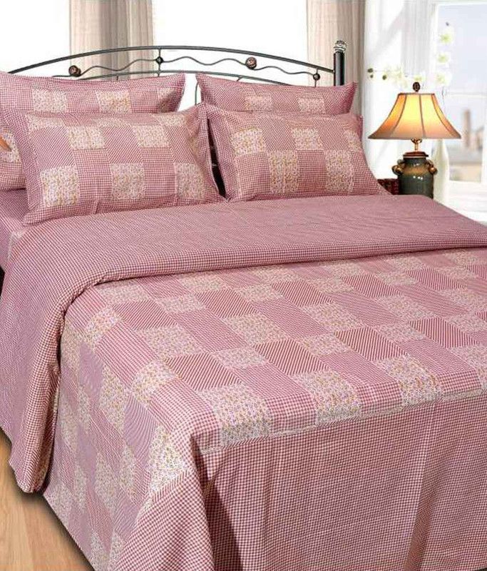 ZESTURE 104 TC Cotton Double Checkered Flat Bedsheet  (Pack of 1, Brown)