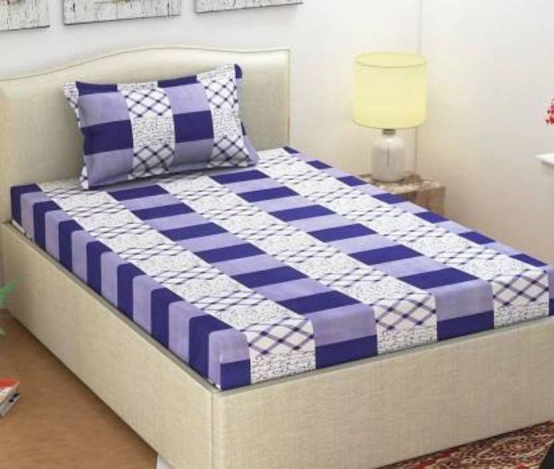 SAM GALAXY 140 TC Microfiber Single Printed Flat Bedsheet  (Pack of 1, Blue)