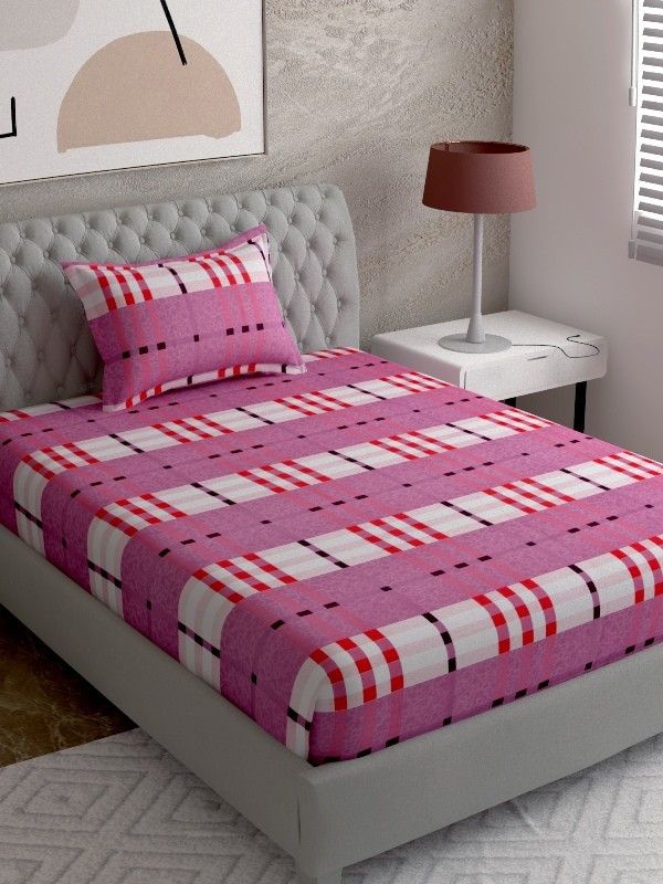 EVER HOME 144 TC Cotton Single Checkered Flat Bedsheet  (Pack of 1, Multicolor)
