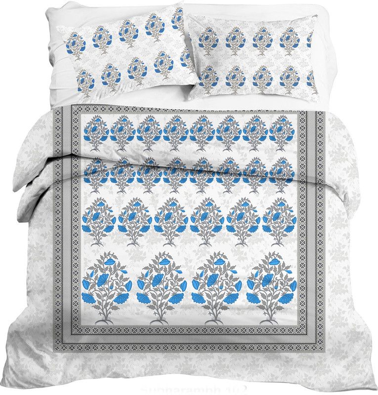 GIFTY 300 TC Cotton King Jaipuri Prints Flat Bedsheet  (Pack of 1, Blue)