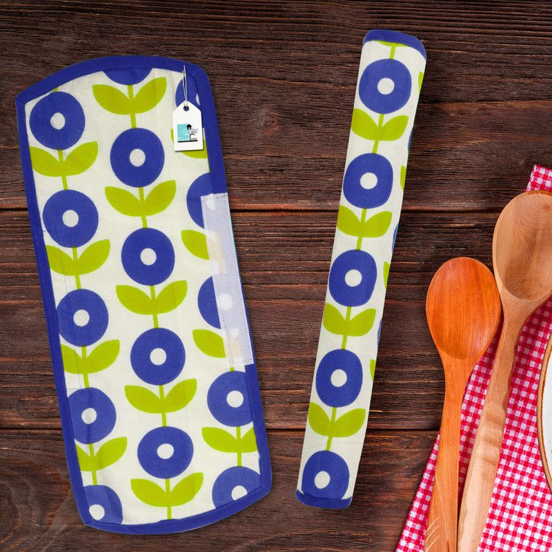 DECOTREE Refrigerator Handle Cover  (Width: 15 cm, Blue)