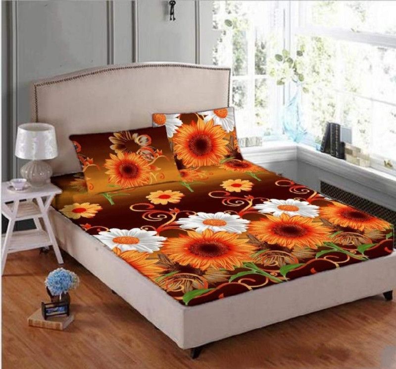 ls handloom 152 TC Polycotton Double Floral Flat Bedsheet  (Pack of 1, Yellow)