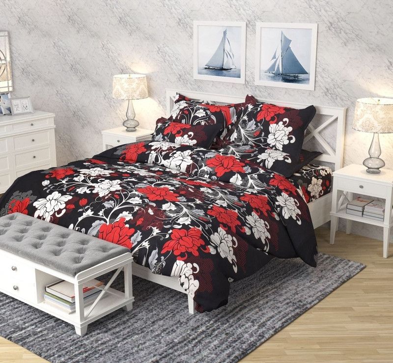 YOURUG 500 TC Polycotton Double Floral Flat Bedsheet  (Pack of 1, Black)