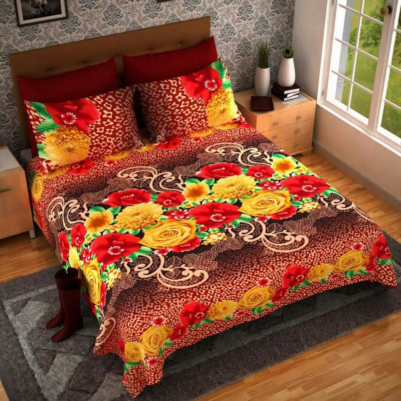 180 TC Microfiber Double 3D Printed Bedsheet  (Pack of 1, Brown)