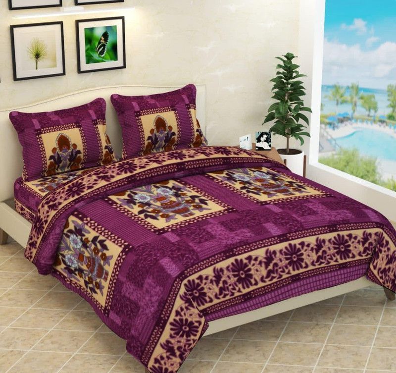 CHIRAG TEXTILES 210 TC Woolen Double Floral Flat Bedsheet  (Pack of 1, Purple)