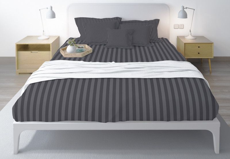 Sleep Nature's 300 TC Cotton Queen Striped Flat Bedsheet  (Pack of 1, Stone Grey)